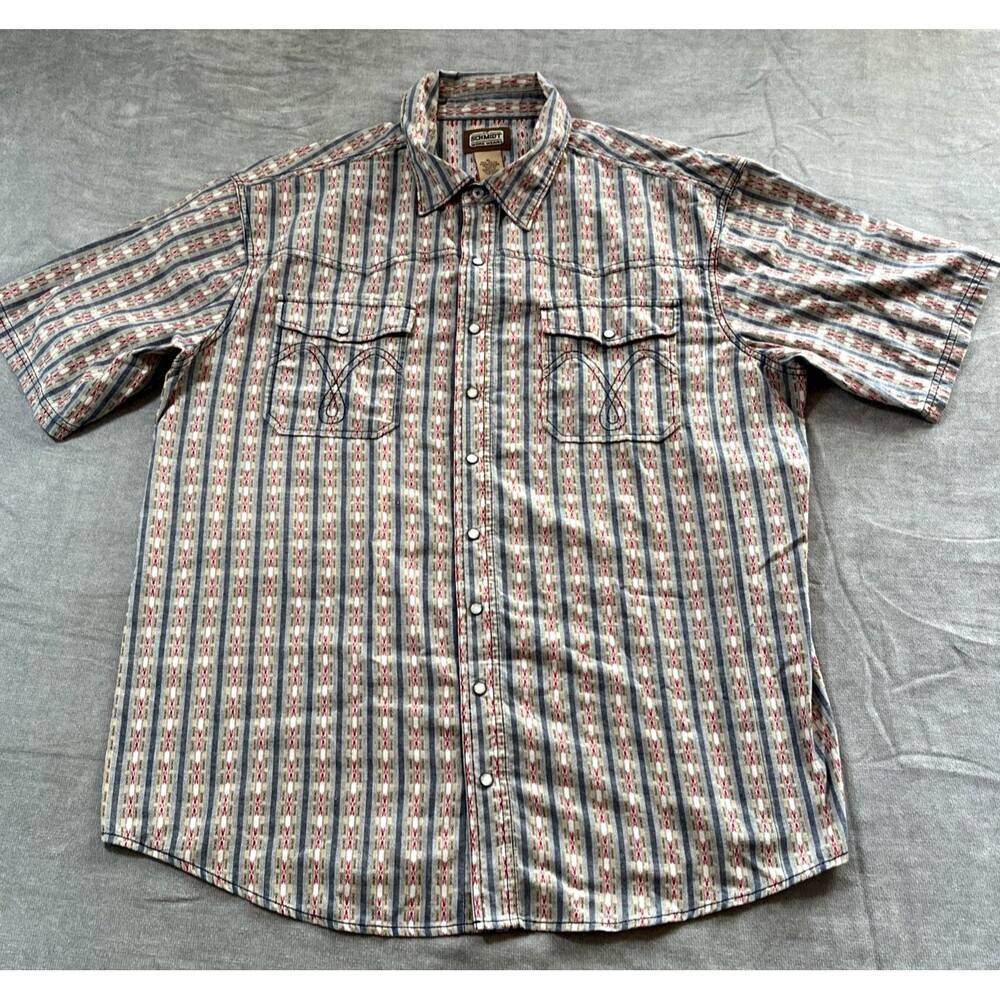 Schmidt Western Shirt Mens XL Short Sleeve Pearl Snap Aztec Southwestern Cowboy